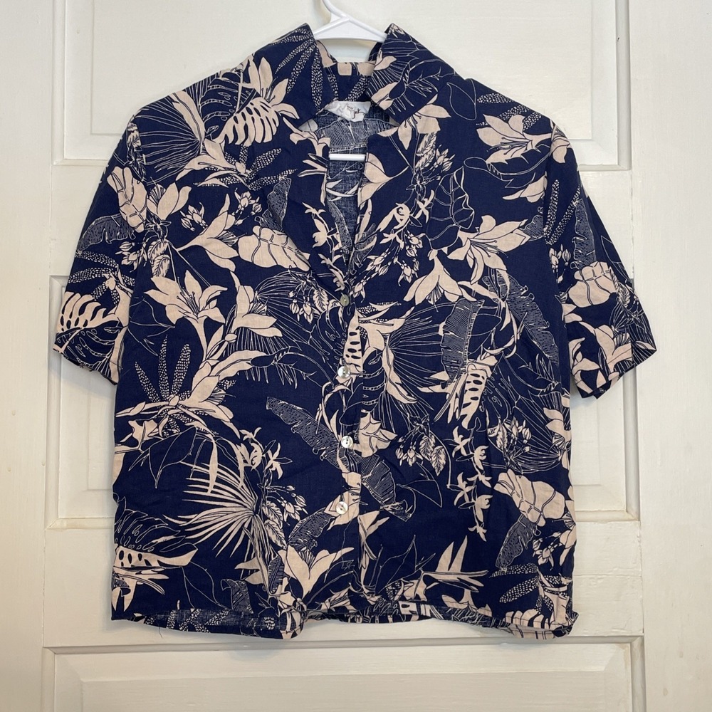 Panama Jack Button Up Shirt | Island Beach Vacation | Navy Linen Blend‎ Large